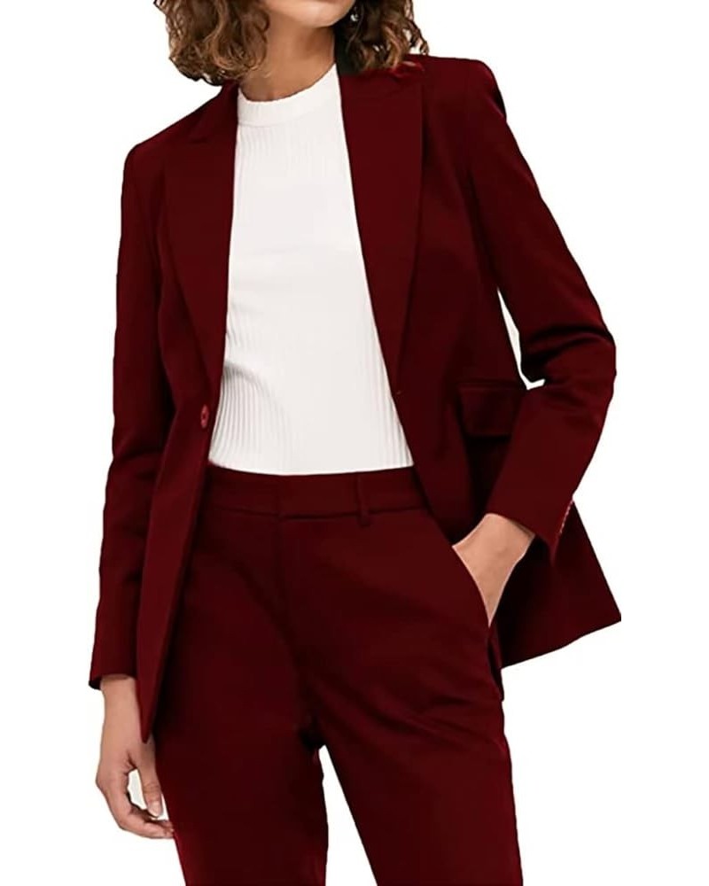 Women's Two Pieces Office Lady Blazer Business Suit Set Women Suits for Work Open Front Jacket and Pants Burgundy $38.44 Suits