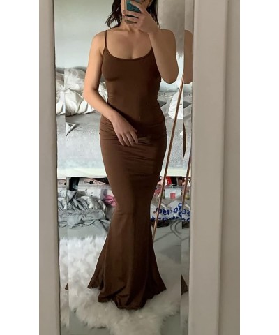 Women's Casual Lounge Slip Long Dress Sexy Bodycon Maxi Dress Sleeveless Backless Summer Slim Elegant Dress Brown $12.95 Dresses