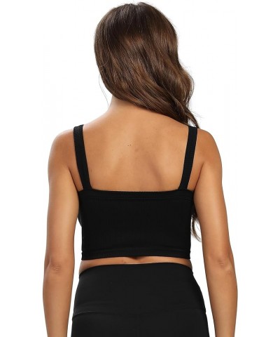 Seamless Square Neck Crop Tops 3 Pack Basic Crop Tanks for Women Sleeveless Scoop Neck Ribbed Cropped Going Out Tops Black/Li...