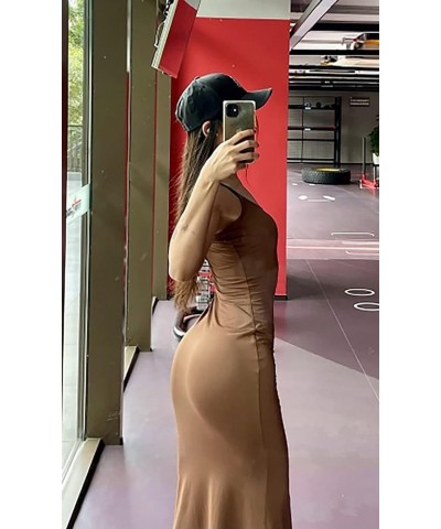 Women's Casual Lounge Slip Long Dress Sexy Bodycon Maxi Dress Sleeveless Backless Summer Slim Elegant Dress Brown $12.95 Dresses