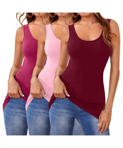 3Packs Racerback Cotton Tank Top for Women Long Tank Tops Layering Undershirts Running Yoga Tops Hot Pink Pink Wine $17.95 Tanks