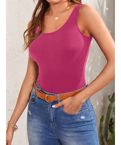 3Packs Racerback Cotton Tank Top for Women Long Tank Tops Layering Undershirts Running Yoga Tops Hot Pink Pink Wine $17.95 Tanks