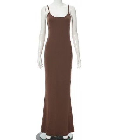 Women's Casual Lounge Slip Long Dress Sexy Bodycon Maxi Dress Sleeveless Backless Summer Slim Elegant Dress Brown $12.95 Dresses