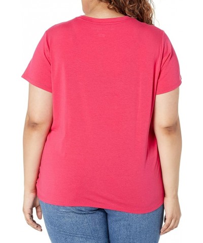 Women's Short Sleeve Crew Neck Two Tone Split Logo Tee Fiery Pink $9.52 Activewear