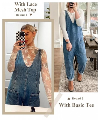 Women's Denim Overall Jumpsuits Sleeveless V Neck Adjustable Straps Jeans Long Pants Rompers White $21.73 Jumpsuits