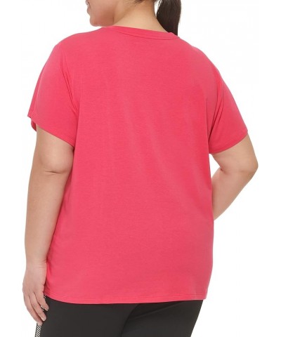 Women's Short Sleeve Crew Neck Two Tone Split Logo Tee Fiery Pink $9.52 Activewear