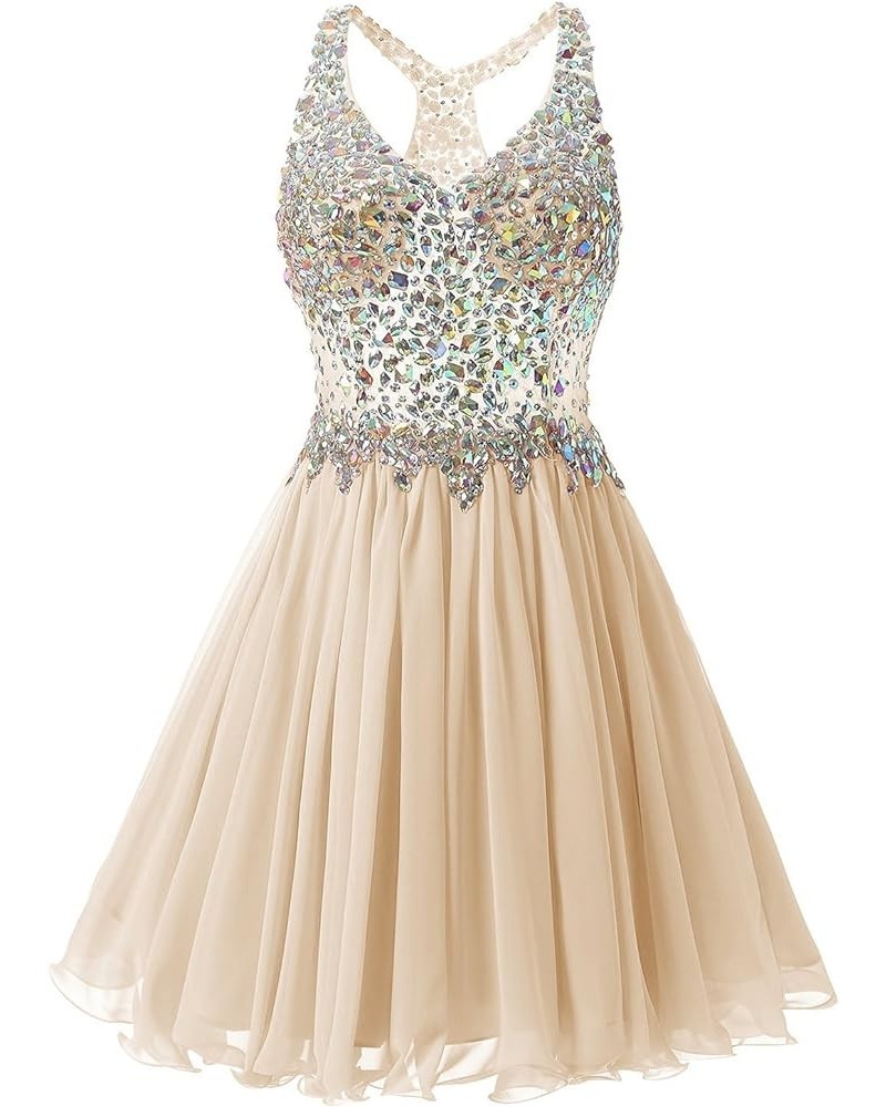 Women's Beaded Chiffon Homecoming Dresses Short Prom Gown 2024 Cocktail Party Dress Champagne $34.04 Dresses