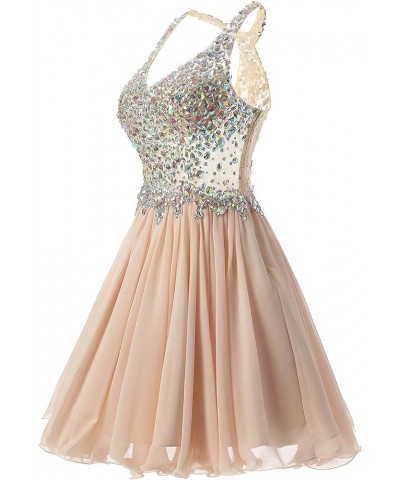 Women's Beaded Chiffon Homecoming Dresses Short Prom Gown 2024 Cocktail Party Dress Champagne $34.04 Dresses