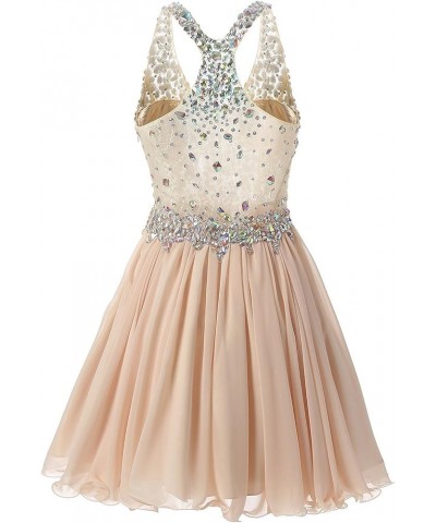 Women's Beaded Chiffon Homecoming Dresses Short Prom Gown 2024 Cocktail Party Dress Champagne $34.04 Dresses