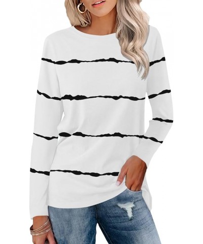 Women's Color Block Tops Casual Long Sleeve Tunic Round Neck Pullover Shirts C White $18.28 Tops