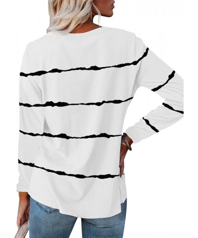 Women's Color Block Tops Casual Long Sleeve Tunic Round Neck Pullover Shirts C White $18.28 Tops