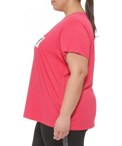 Women's Short Sleeve Crew Neck Two Tone Split Logo Tee Fiery Pink $9.52 Activewear