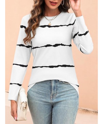 Women's Color Block Tops Casual Long Sleeve Tunic Round Neck Pullover Shirts C White $18.28 Tops