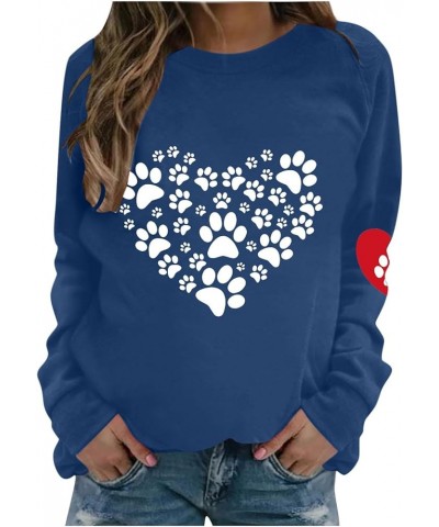 Dog Mom Sweatshirt Women Cute Love Heart Dog Paw Print Sweatshirts Long Sleeve Crew Neck Pullover Tops Casual Blouse B,blue $...