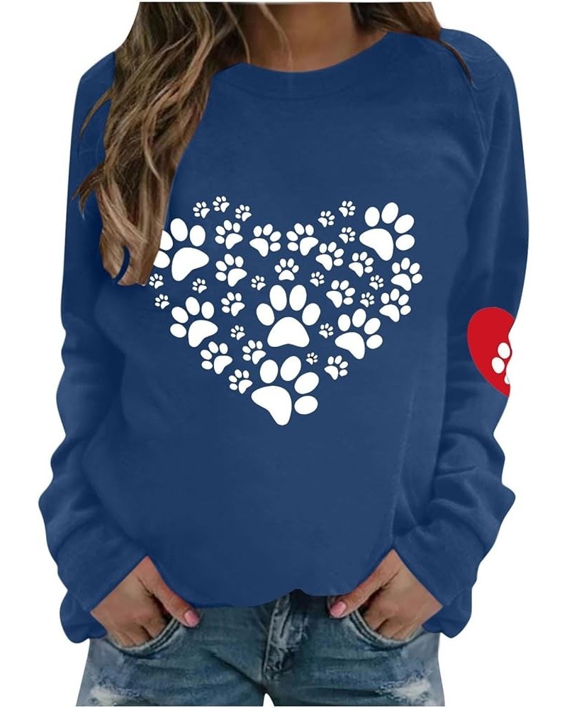 Dog Mom Sweatshirt Women Cute Love Heart Dog Paw Print Sweatshirts Long Sleeve Crew Neck Pullover Tops Casual Blouse B,blue $...