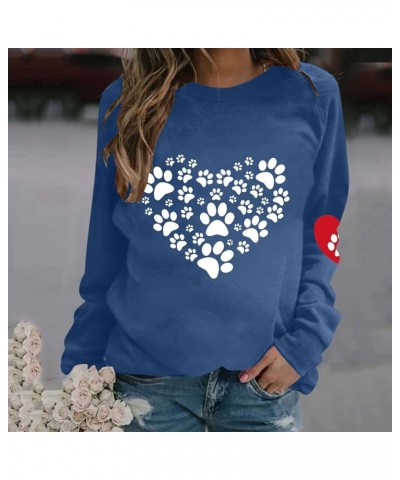 Dog Mom Sweatshirt Women Cute Love Heart Dog Paw Print Sweatshirts Long Sleeve Crew Neck Pullover Tops Casual Blouse B,blue $...