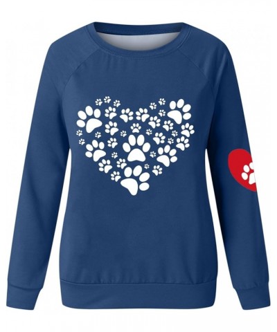 Dog Mom Sweatshirt Women Cute Love Heart Dog Paw Print Sweatshirts Long Sleeve Crew Neck Pullover Tops Casual Blouse B,blue $...