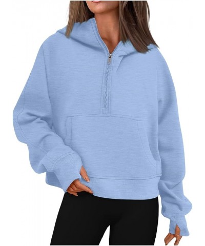 Oversized Sweatshirt for Women Casual Zip Up Cropped Pullover Trendy Long Sleeve Drop Shoulder Tops with Pockets B-sky Blue $...