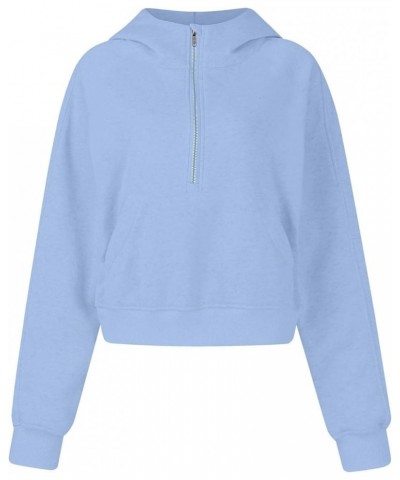 Oversized Sweatshirt for Women Casual Zip Up Cropped Pullover Trendy Long Sleeve Drop Shoulder Tops with Pockets B-sky Blue $...