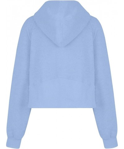 Oversized Sweatshirt for Women Casual Zip Up Cropped Pullover Trendy Long Sleeve Drop Shoulder Tops with Pockets B-sky Blue $...