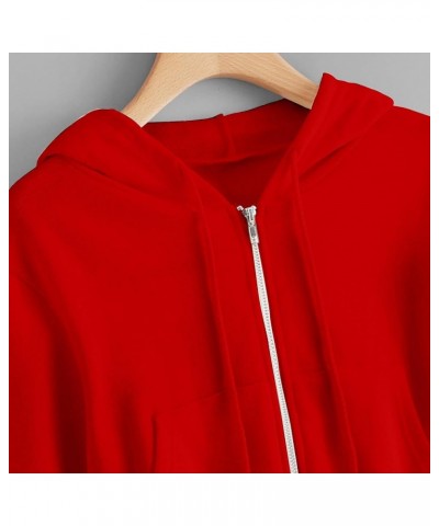 Zip Up Hoodie for Women Drawstring Sweatshirts Cropped Long Sleeve Cute Teen Girls Hooded Jacket Y2k Clothes 12 Red $6.74 Act...