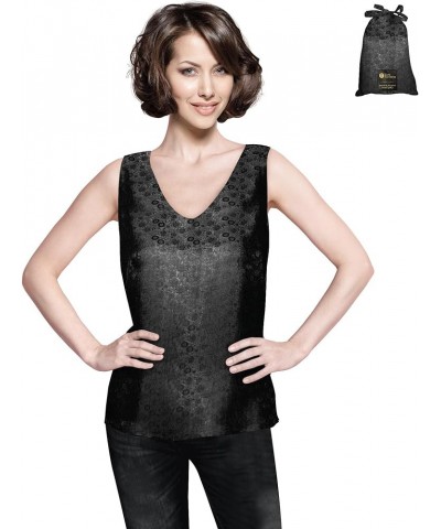 Luxury Artisan Silk Tank Tops for Women, Pure Silk Jacquard with Soft Cotton Back Onyx $26.31 Tops