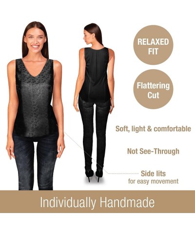 Luxury Artisan Silk Tank Tops for Women, Pure Silk Jacquard with Soft Cotton Back Onyx $26.31 Tops