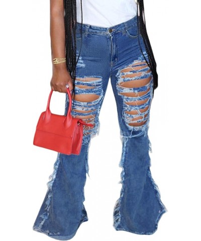 Women's Bell Bottom Jeans High Waisted Classic Retro Ripped Hole Denim Long Wide-Leg Flare Pants Blue-23295 $16.95 Jeans