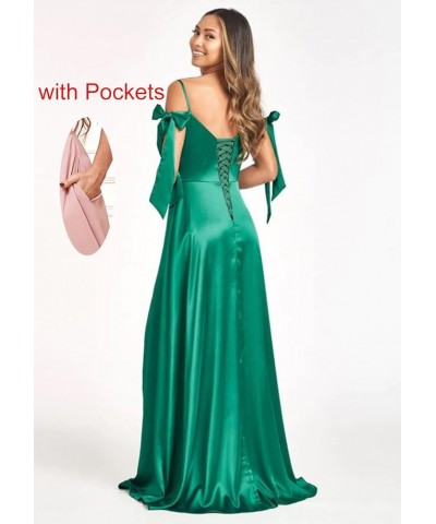 Women's Off The Shoulder Bridesmaid Dresses Long Satin Ruched Formal Party Gowns with Pockets Burgundy $30.55 Dresses