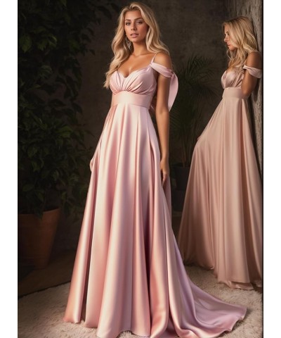 Women's Off The Shoulder Bridesmaid Dresses Long Satin Ruched Formal Party Gowns with Pockets Burgundy $30.55 Dresses