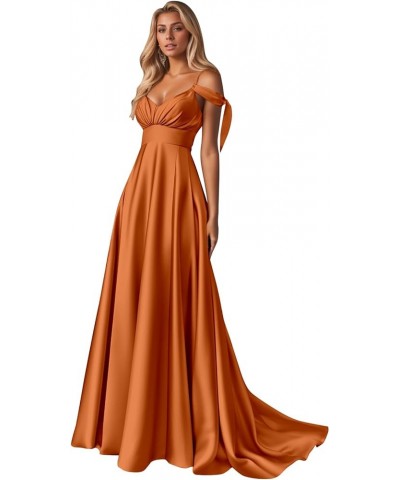 Women's Off The Shoulder Bridesmaid Dresses Long Satin Ruched Formal Party Gowns with Pockets Burgundy $30.55 Dresses