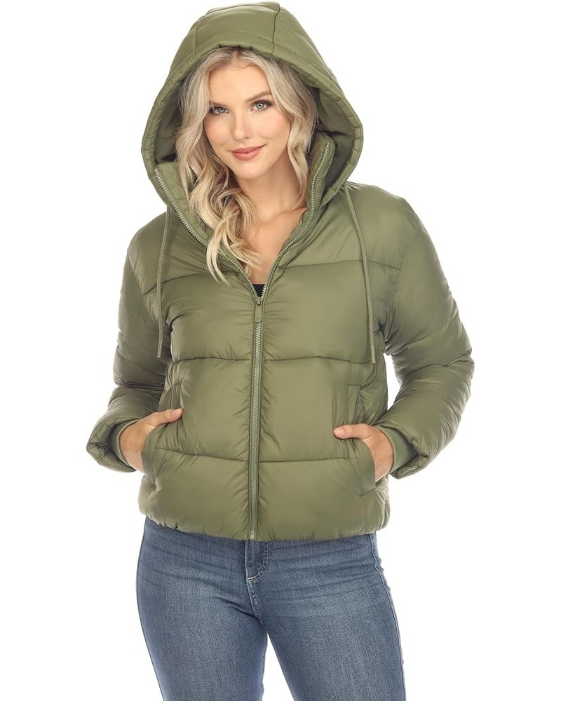 Women's Full Front Zip Hooded Bomber Puffer Jacket Olive $24.95 Jackets