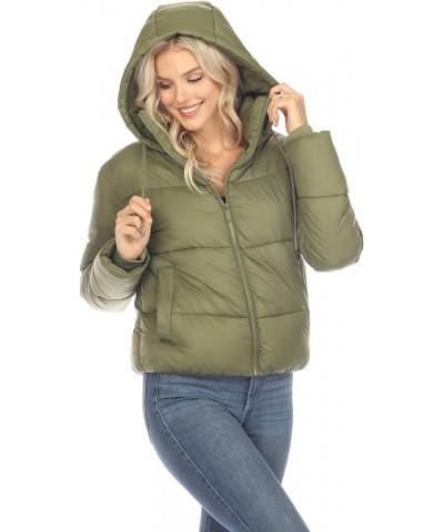 Women's Full Front Zip Hooded Bomber Puffer Jacket Olive $24.95 Jackets