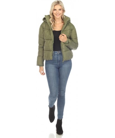 Women's Full Front Zip Hooded Bomber Puffer Jacket Olive $24.95 Jackets