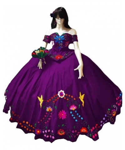 Charro Mexican Quinceanera Dresses Theme Embroidered Satin Ball Gowns Dress Formal Women 2024 F1/Purple $61.05 Dresses