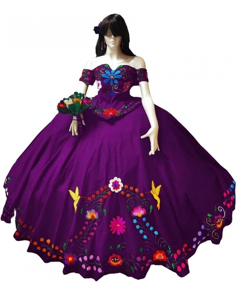 Charro Mexican Quinceanera Dresses Theme Embroidered Satin Ball Gowns Dress Formal Women 2024 F1/Purple $61.05 Dresses