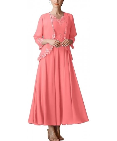 2 Piece Mother of The Bride Dresses with Jacket Chiffon Sequin Appliques Formal Dress for Women Coral $29.11 Dresses