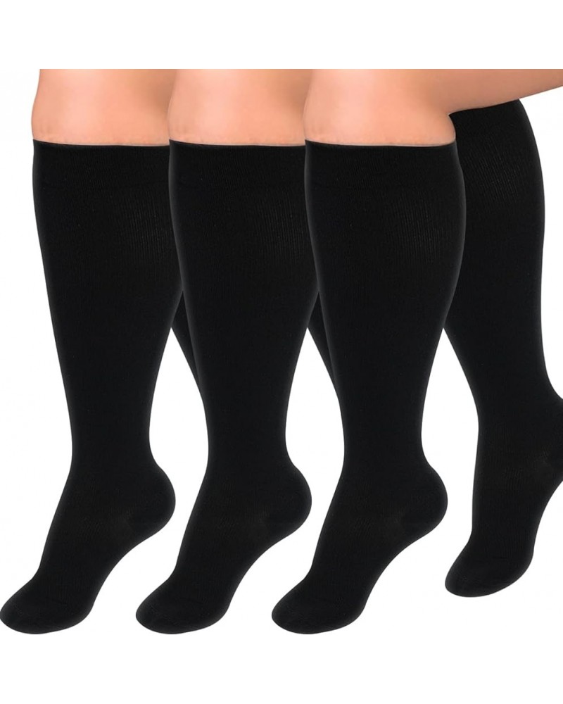 3 Pairs Plus Size Compression Socks for Women and Men Wide Calf Extra Knee High Support for Circulation 01 Black $12.09 Activ...