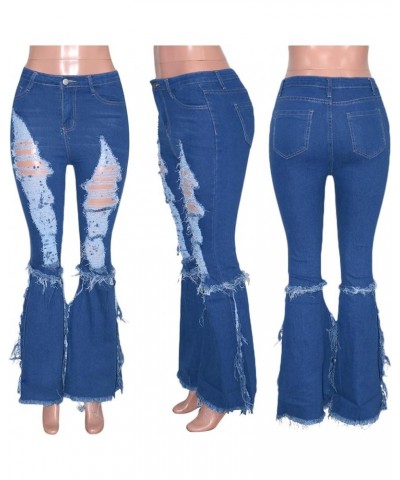 Women's Bell Bottom Jeans High Waisted Classic Retro Ripped Hole Denim Long Wide-Leg Flare Pants Blue-23295 $16.95 Jeans