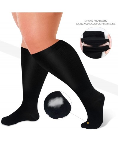 3 Pairs Plus Size Compression Socks for Women and Men Wide Calf Extra Knee High Support for Circulation 01 Black $12.09 Activ...