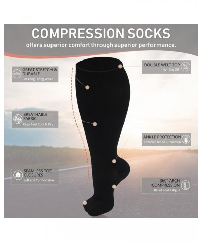 3 Pairs Plus Size Compression Socks for Women and Men Wide Calf Extra Knee High Support for Circulation 01 Black $12.09 Activ...