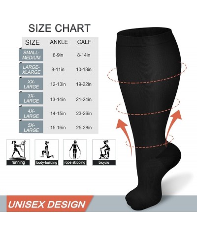 3 Pairs Plus Size Compression Socks for Women and Men Wide Calf Extra Knee High Support for Circulation 01 Black $12.09 Activ...