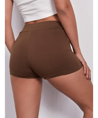 Women's High Elastic Waist Biker Shorts Skinny Sporty Shorts Coffee Brown $11.87 Activewear