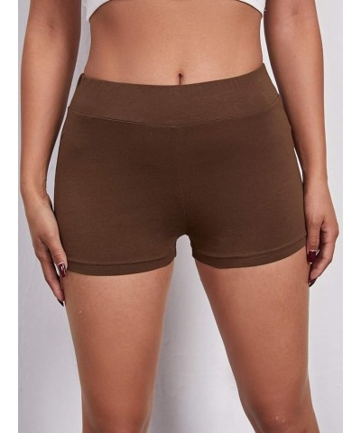 Women's High Elastic Waist Biker Shorts Skinny Sporty Shorts Coffee Brown $11.87 Activewear