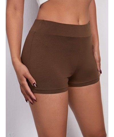 Women's High Elastic Waist Biker Shorts Skinny Sporty Shorts Coffee Brown $11.87 Activewear