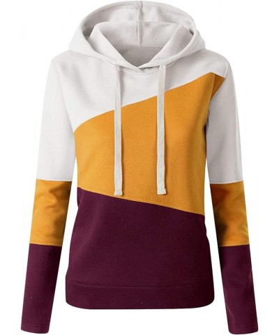 Women's Color Block Sweatshirt Long Sleeve Zipper Hooded Trendy Cardigan Blouse Zipper Sweatshirt No Hood A4-yellow $7.39 Shirts