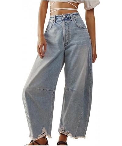 Barrel Jeans for Women,2024 Spring Baggy Boyfriend Jean Mid Rise Wide Leg Loose Y2k Cropped Denim Pant B-light Blue $9.00 Jeans