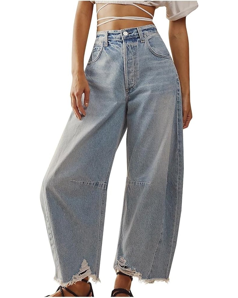 Barrel Jeans for Women,2024 Spring Baggy Boyfriend Jean Mid Rise Wide Leg Loose Y2k Cropped Denim Pant B-light Blue $9.00 Jeans