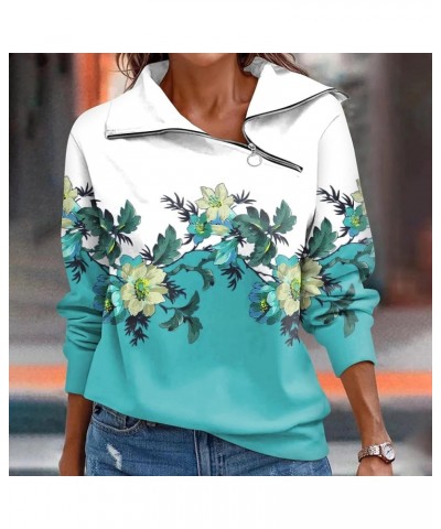 Oversized Sweatshirt For Women,2024 Spring Boho Graphic Asymmetrical Zip Up Lapel Neck Long Sleeve Shirt Top A-light Blue $6....