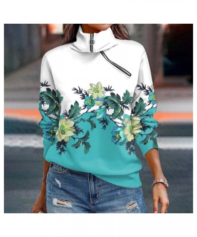 Oversized Sweatshirt For Women,2024 Spring Boho Graphic Asymmetrical Zip Up Lapel Neck Long Sleeve Shirt Top A-light Blue $6....